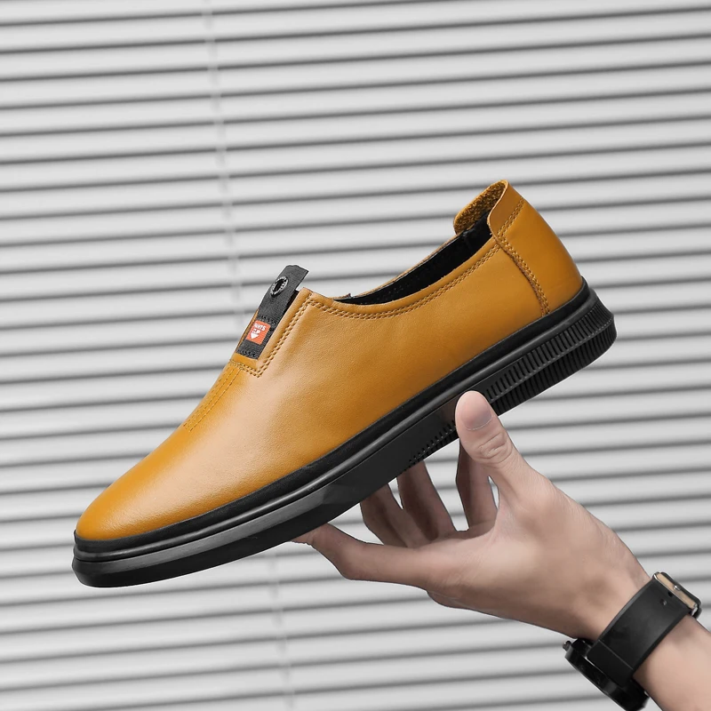

Mens driving shoes fashion casual genuine leather yellow black summer men flats Business Formal Shoes Free Shipping