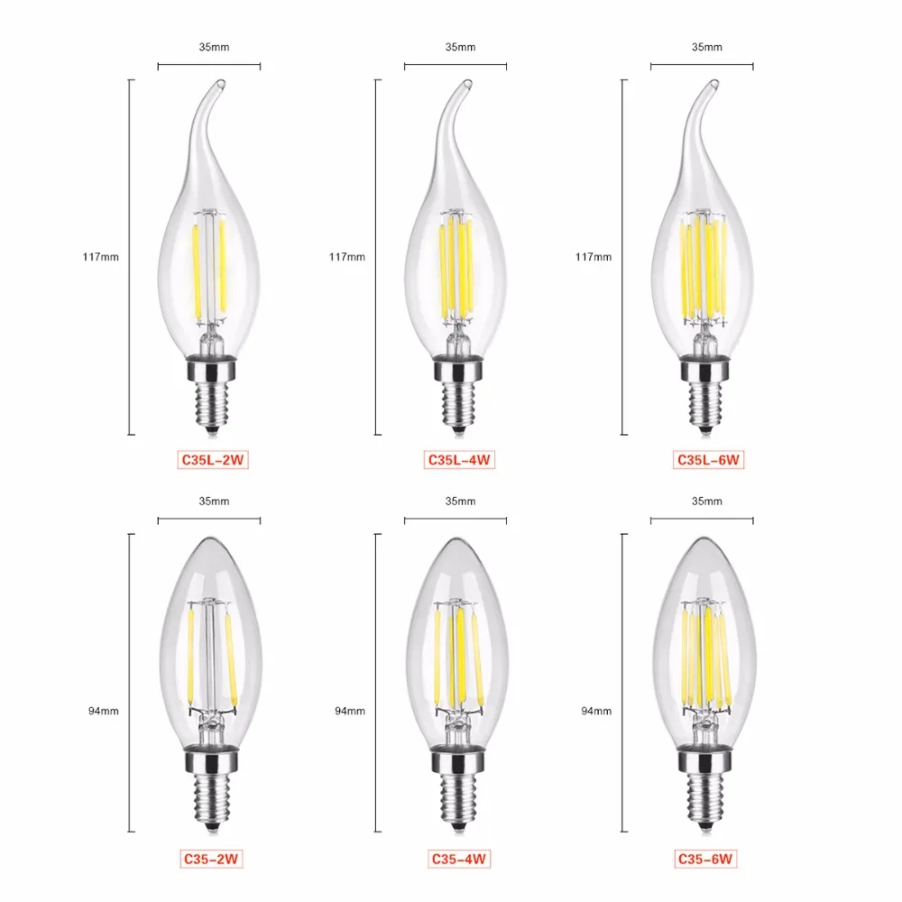 6 шт./лот E14 Светодиодный лампа в форме свечки W 4 W 6 W 110 V 220 V Эдисон светодиодный накаливания лампа люстра освещение запасные 40 Вт лампы накаливания 60 Вт