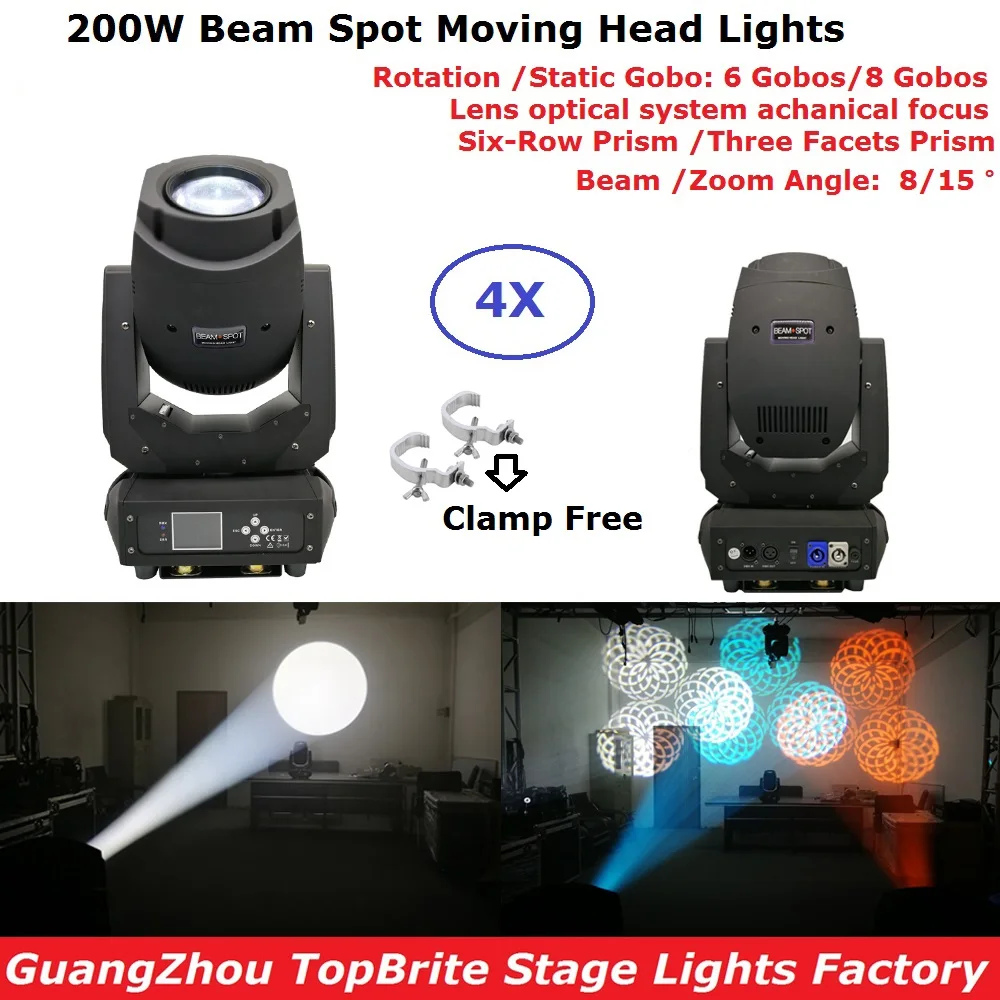 

4Pcs 200W LED Moving Head Light Beam Spot 2IN1 Lighting Dj Christmas Light Projector Good For Bar Party Professional Light Shows