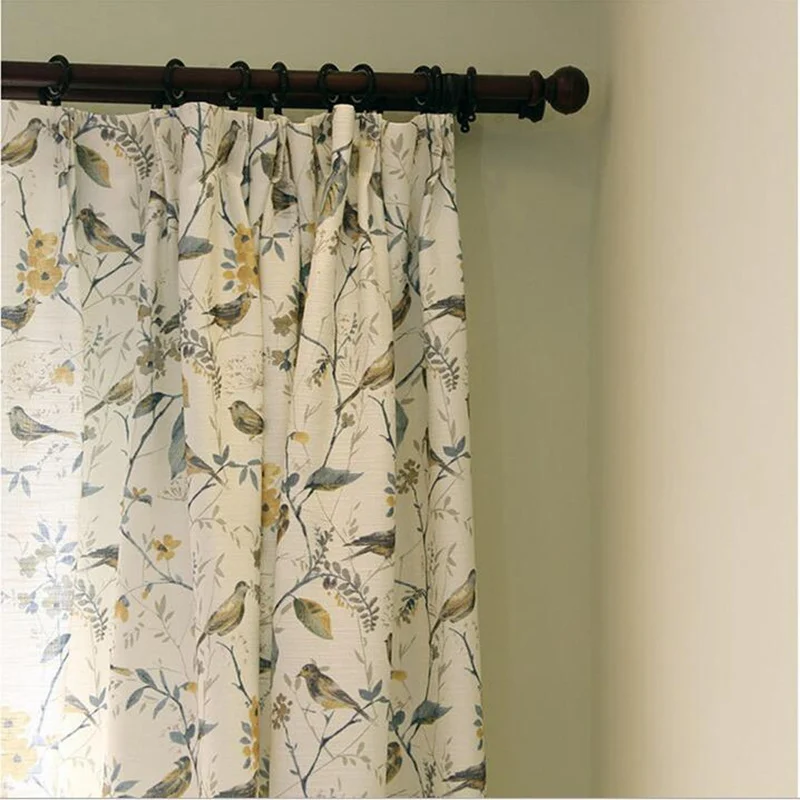

American Style Rustic Home Decor Bird Printed Curtains For Living Room White Tulle Cotton Linen Fabric For Bedroom 1Panel T200#4