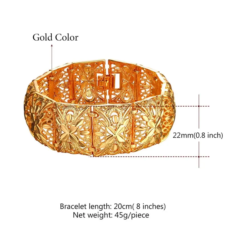 Винтажный Широкий Браслет-манжета для женщин, индийские ювелирные изделия длиной 20 см, ширина 2,2 см, золотой цвет, милый металлический модный браслет, браслеты H2400