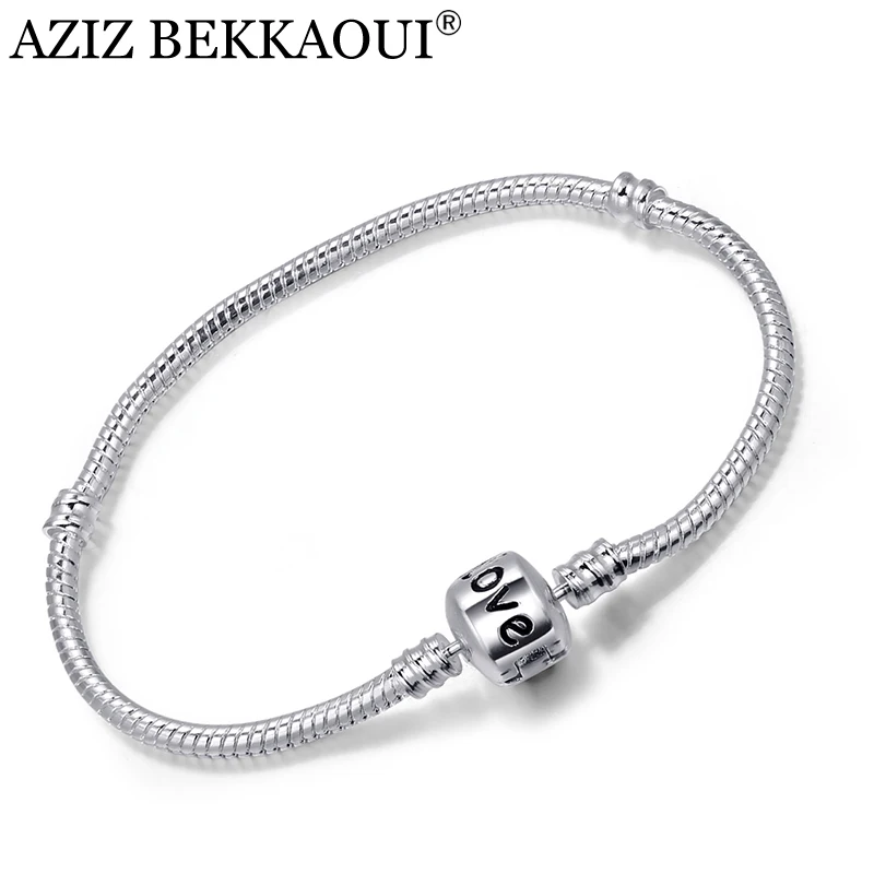 

New Snake Chain Silver Plated Screw Bracelets Fashion Women Jewelry European Love Claps Bracelets Fits Diy Beads Charms16-23CM