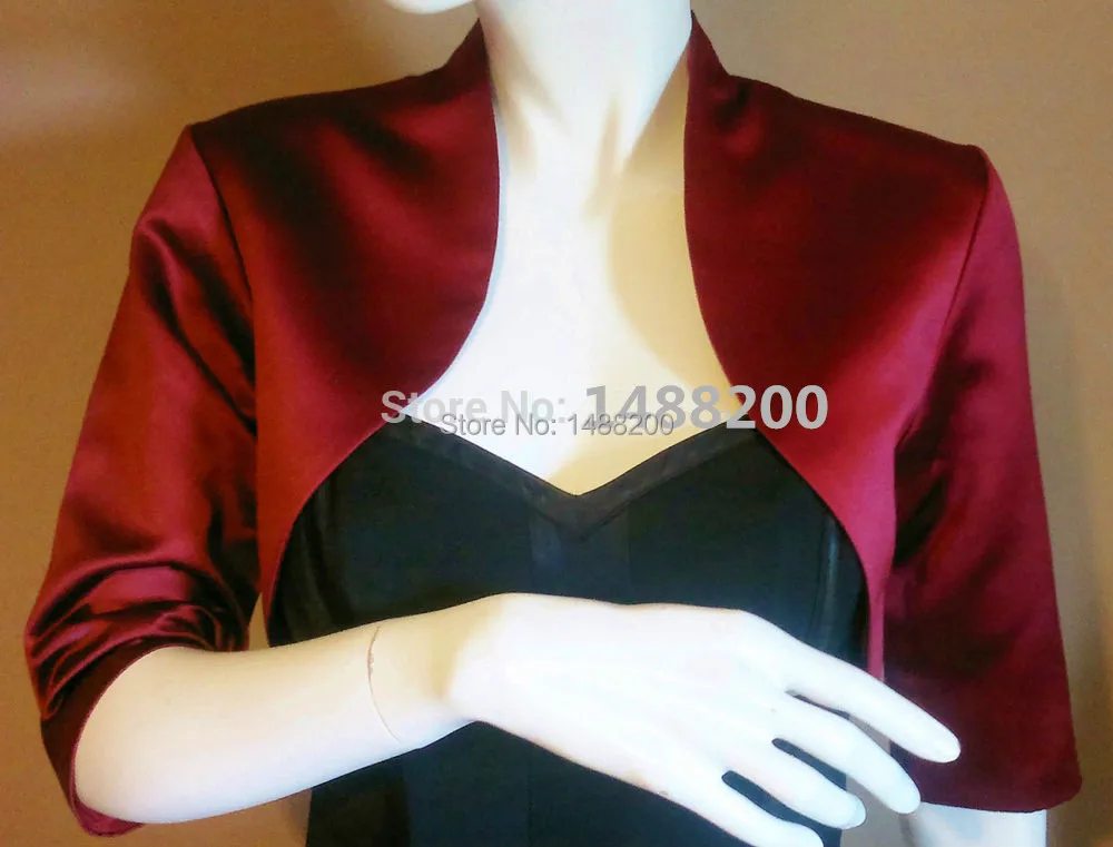 Mingli Tengda-Bolero de boda de satén rojo oscuro, chaqueta de novia, estola, envoltura, Tippet, chal, bolero hecho a medida, mangas 3/4