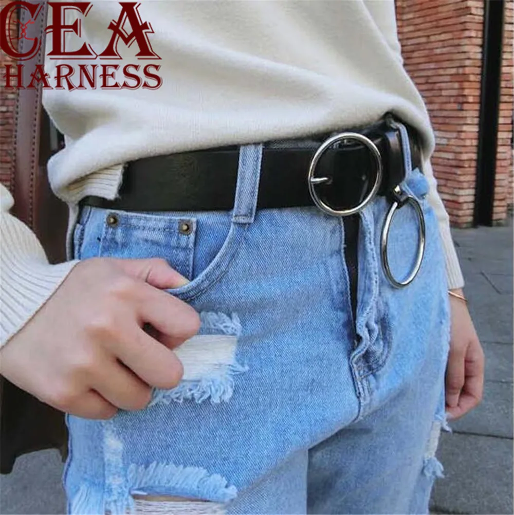 

CEA.HARNESS New Fashion Designer Sexy Leather Punk Harajuku Big O Ring Belt Exaggerated Big Metal Ring Metal Hoop Belt For Women