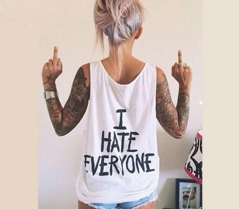 Harajuku Women T-Shirt I HATE EVERYONE TOPS Funny t shirt Women Sexy Sport hip hop Streetwear tees Design Graphic Tee For Female