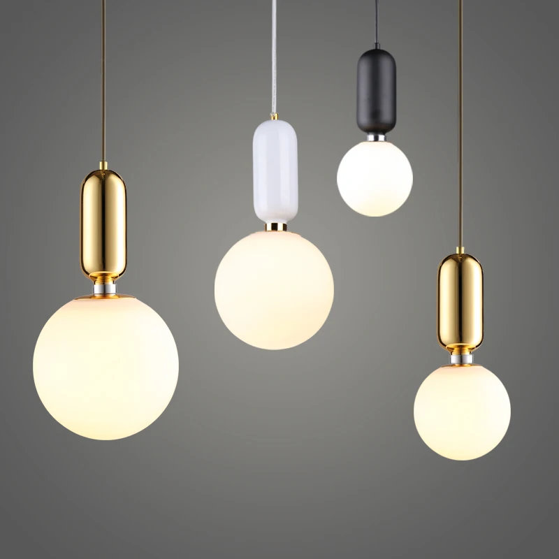 

Nordic Globe Glass Ball Pendant Lights Gold/white/black Iron Hanging Lamps Led Lamp for Living Room Bedroom Restaurant Fixtures