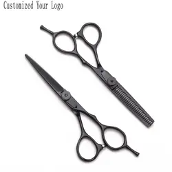 5,5 "16 см Японии 440C настроить логотип Профессиональный Парикмахерские ножницы черный ножницы истончение волос Scissor C9015