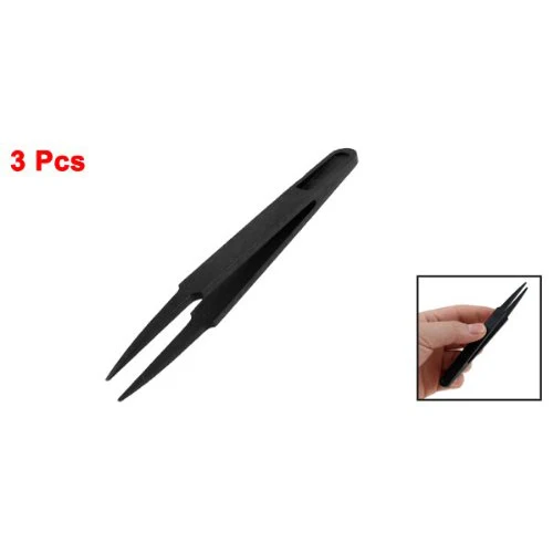 3 Pcs Black Plastic Electronic Pointy Tip Anti-static Tweezers