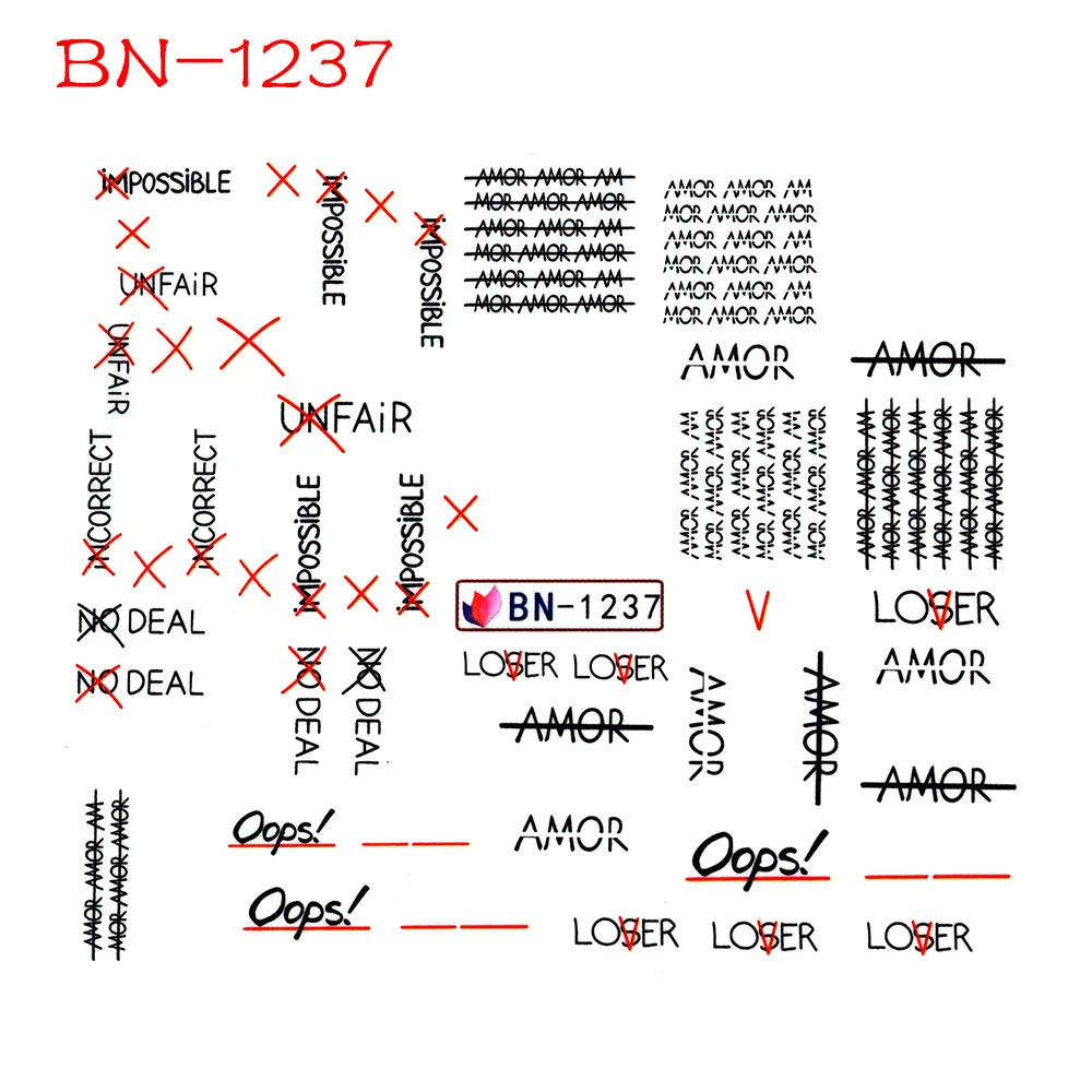 12 стилей черная Абстрактная фигура водяные наклейки для ногтей наклейки слайдер письмо девушка дизайн ногтей украшения DIY маникюрные инструменты аксессуары - Цвет: BN-1237