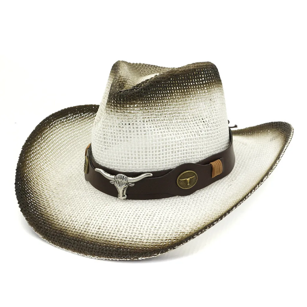 Women Straw Western Cowboy Hat For Summer Men Lady Cowgirl Sombrero Hombre Caps With Handmade Embroidery Hats#Zer - Цвет: White