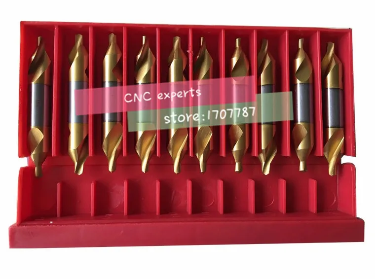 

1.0/1.5/2.0/2.5/3.0/4.0/5.0mm 10pcs/set HSS 60 degrees High quality Titanium coating Spiral Groove Center drill