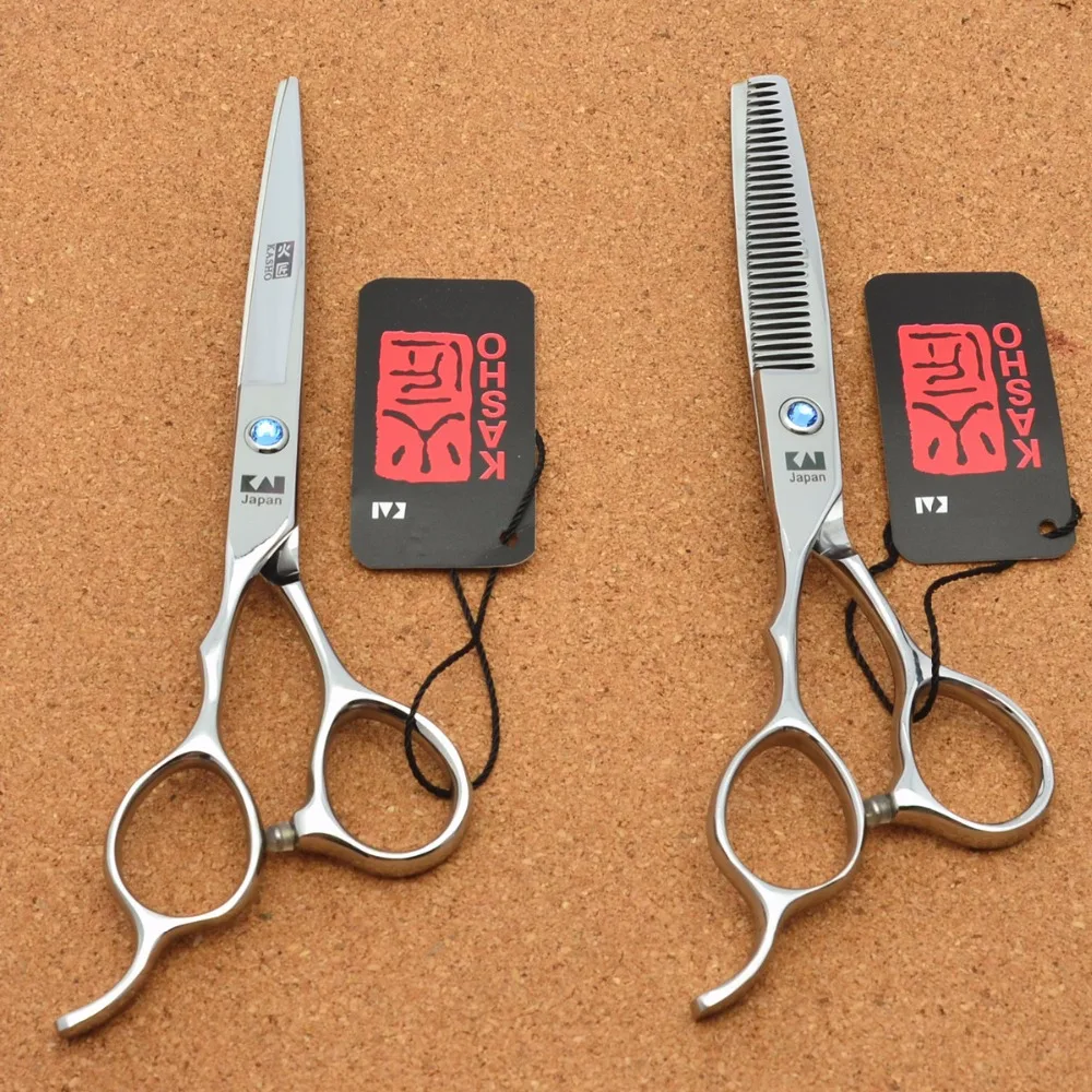 

723# 6.0'' Left-Hander Kasho TOP GRADE Hairdressing Scissors 440C Blue Gem Barber Cutting Scissors Thinning Shears Hair Scissors