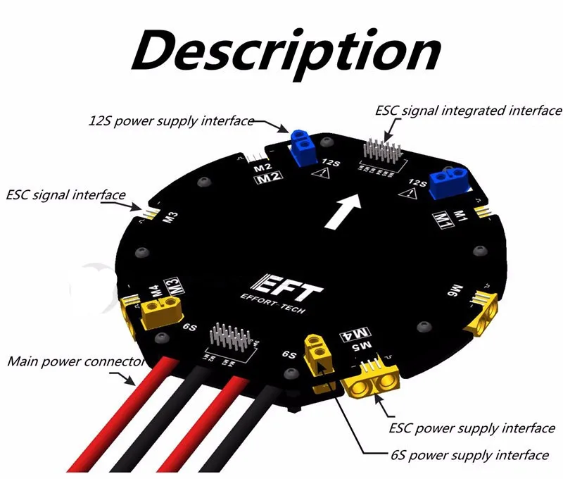 Eft 480a 12 s большой ток Мощность распределительный щит PDB доска DIY Drone сельскохозяйственных