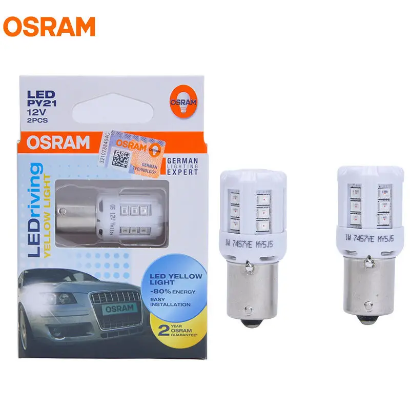 Лампа Ксеноновая OSRAM СВЕТОДИОДНЫЙ T10 T20 S25 W5W W21W P21W P21/5 Вт PY21W светодиодный расклинивающий Стандартный автомобильный Боковой габаритный фонарь лампы сигнала поворота светильник Интерьер светильник пара - Испускаемый цвет: PY21 7457YE Yellow