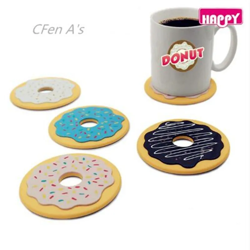 

CFen A's Environmental silicone & plastic Donut drink Coasters Cup Pad Non-slip heat insulation Coffee Tea Cup Mat,4pcs/set