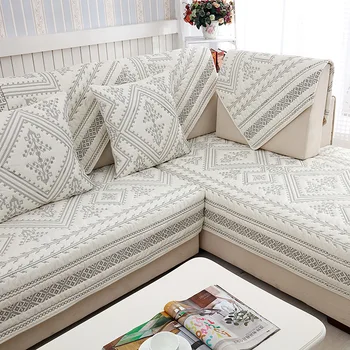 

1Pcs Plaid Pattern Sofa Cover European Style Embroidered Slipcover Slip Resistant Sofa Seat Couch Cover for Living Room Decor