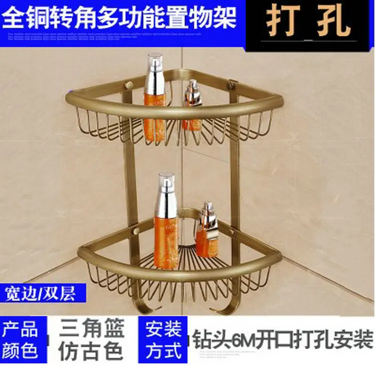 Уголок ванной полки два слоя, антикварный стеллаж для хранения 30 см, аксессуары для ванной комнаты, гальваническая отделка поверхности - Цвет: antique with hook 2