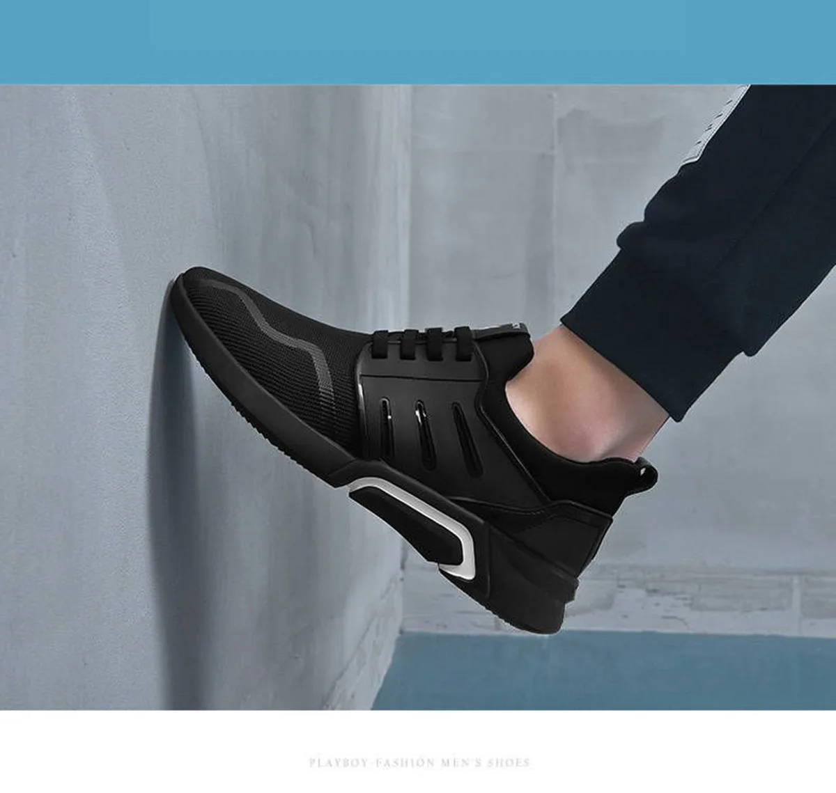 Wedges Sneakers Men Vulcanized Shoes Stripe Breathable Air Mesh Mans Shallow Comfortable Walking Shoes Lace-Up Black