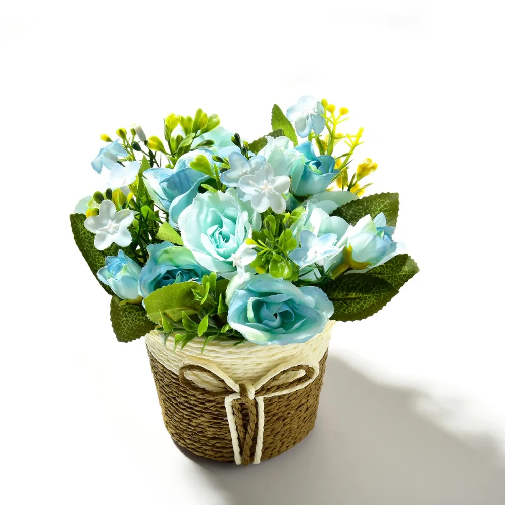 Artificial Simulation Rose Flower Bonsai With Vase Home Wedding Party Decoration