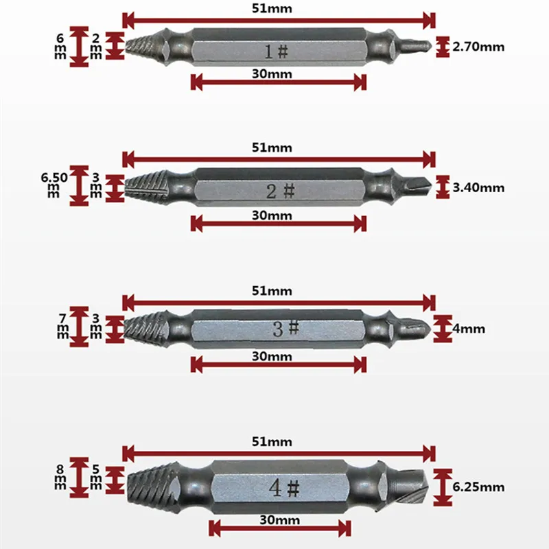 4 шт. скорость извлечения Винт экстрактор сверла набор инструментов сломанные поврежденные болт для удаления