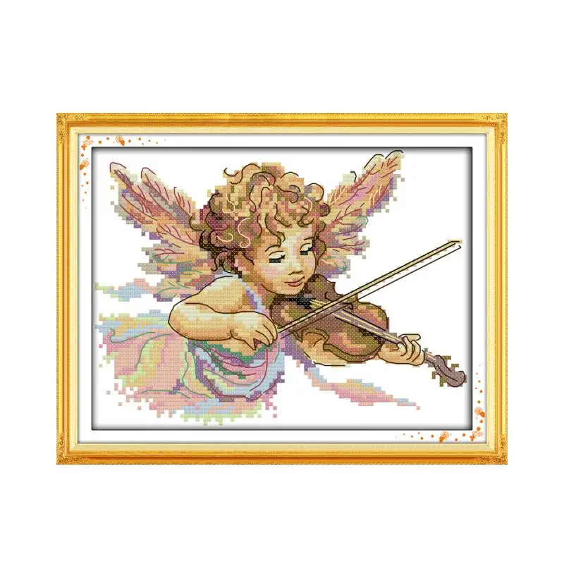

Violin Music Angel Small Manual Cross Stitch Kit Printing DIY Sewing Embroidery Angel Character Series Decoration Wholesale