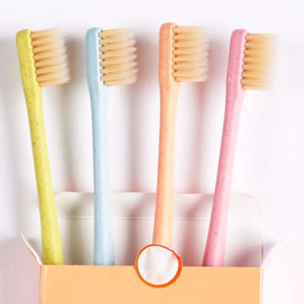 4 шт./компл. портативные зубные щетки конфетных цветов ручка из пшеничной соломы