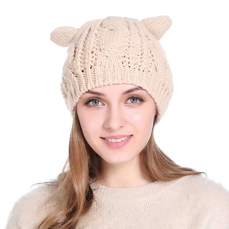 Buy Woman Knitted Wool Cotton Hat Cuff Beanie Hat Ski