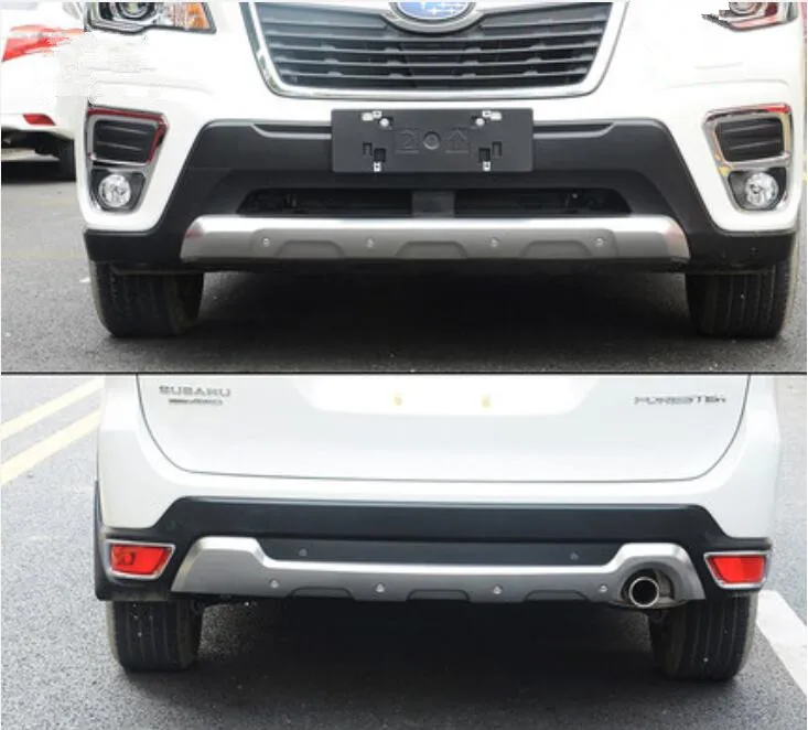 

2pcs/Set Stainless Steel Car Front+Rear Bumpers Spoiler Lip Protector Guard Skid Plate Fits For Subaru Forester 2019 2020