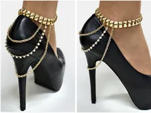 Punk Vintage Gold Plated Alloy Draped Layered Heel Shoe Anklet Foot Gold Chain Body Jewelry Shoe Chain Anklet For Party Girl punk style layered coins tassel anklet for women