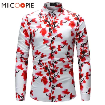

Men Shirt Long Sleeve Fashion Spring Floral Plum Blossom Printing Casual Shirt Man Camisa Masculin Brand Clothing M-4XL
