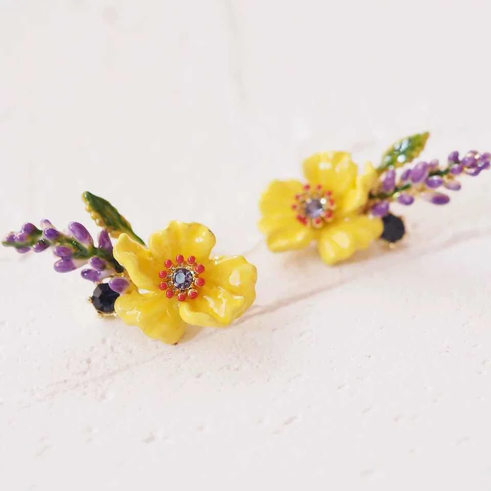 

2019 Amybaby Designer Handmade Enamel Glaze Yellow Flower Pink Stone Womens Necklace Stud Earring Jewelry For Party