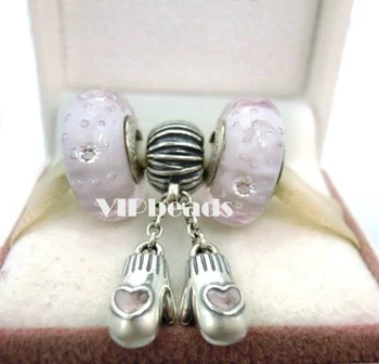 

100% 925 Sterling Silver Mittens Dangle Charm Bead and Effervescence Murano Glass Beads Jewelry Fits European Bracelet