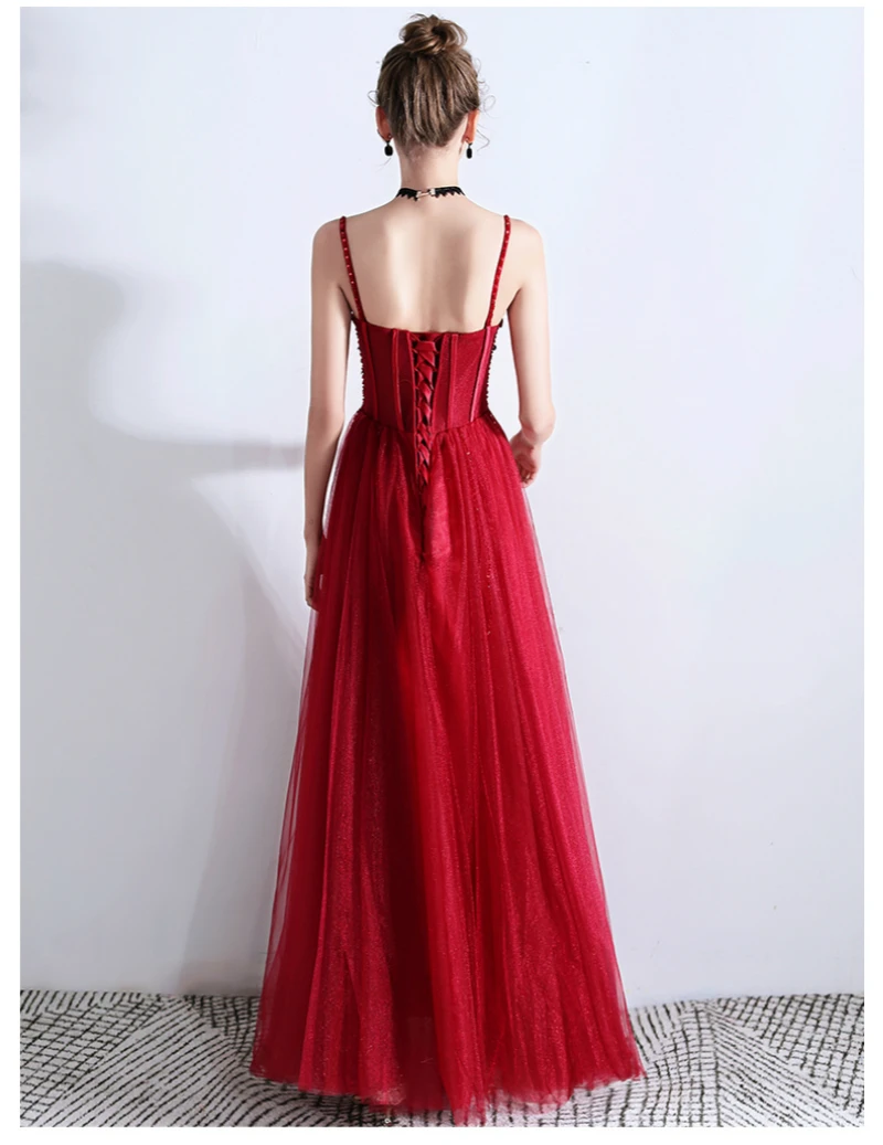 Женское вечернее платье SSYFashion роскошное банкетное бордового цвета с блестками и