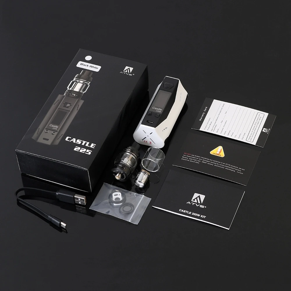 Original ATVS Castle 225W Vape Mod Kit E Cigarette 18650 Battery TC VW Bypass Box Mod 3ml Top Fill Atomizer Tank Vaporizer ECigs Original ATVS Castle 225W Vape Mod Kit E Cigarette 18650 Battery TC VW Bypass Box Mod 3ml Top Fill Atomizer Tank Vaporizer ECigs