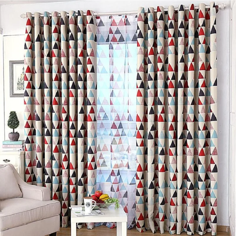 Quality graphic geometric patterns curtain fabric floor red green simple style anti sunlight