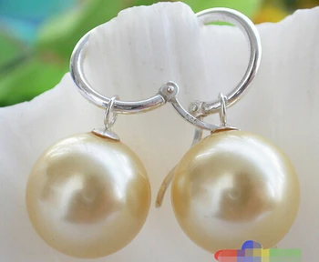 

P2393 16MM YELLOW ROUND SHELL PEARL EARRING >Lovely Fine Nobility Lady's Women's Earrings