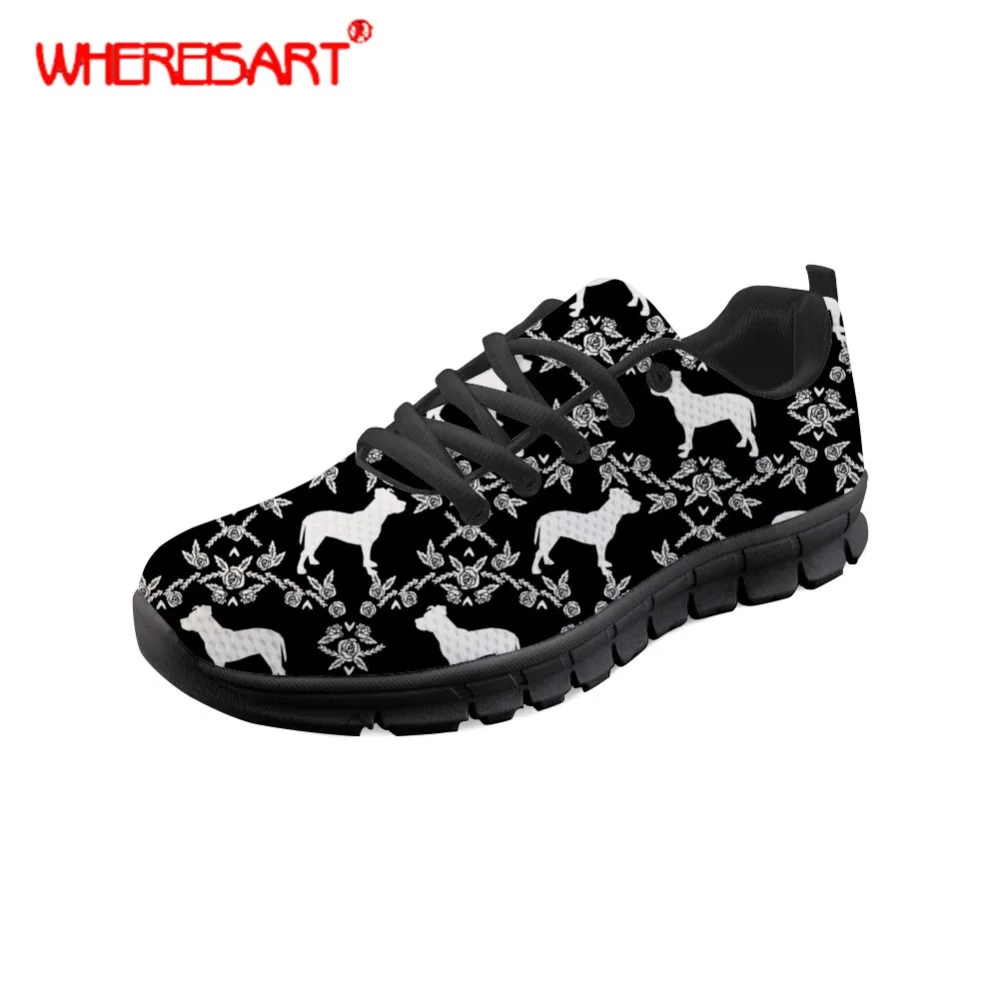 

WHEREISART Flat Shoes Women Pitbull Terrier Printing Sneakers Ladies Fashion Flats for Teenagers Breathable Beach Mesh Flats