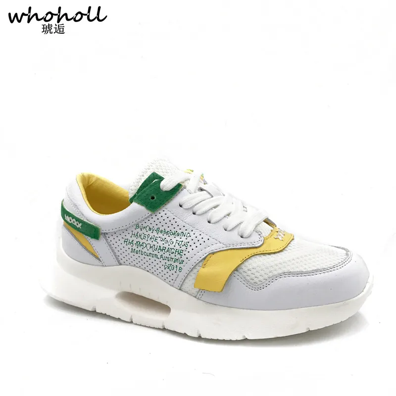 

WHOHOLL Spring Women Sneakers Genuine Leather Shoes For Women Letter Lace-up Flat Platform Shoes Mixed Colors Casual Shoes