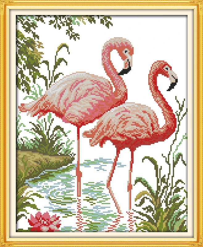 

Two flamingos cross stitch kit 14ct 11ct pre stamped canvas cross stitching animal lover embroidery DIY handmade needlework