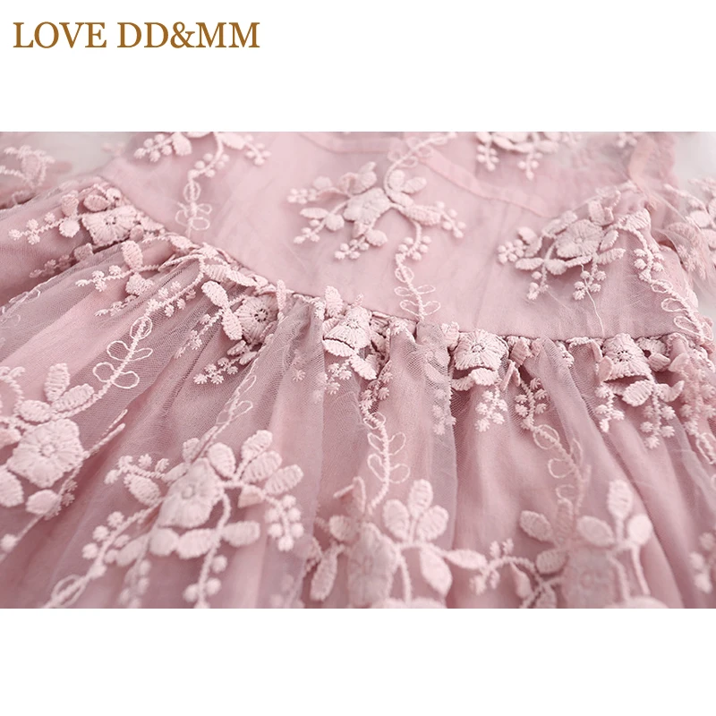 Платье для девочек LOVE DD & MM модное милое кружевное платье с рукавами и вышивкой на