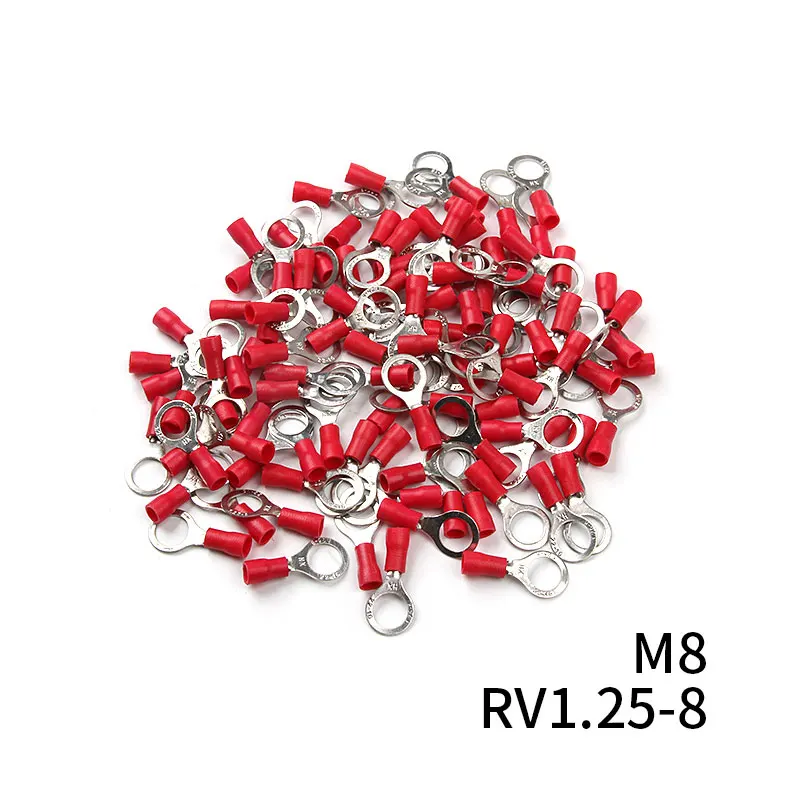 100 шт./лот Красный кольцо изолированный провод разъем RV1.25-3/4/5/6/8 электрические обжимной терминал кабель провода инструменты для наращивания волос - Цвет: RV1.25-8
