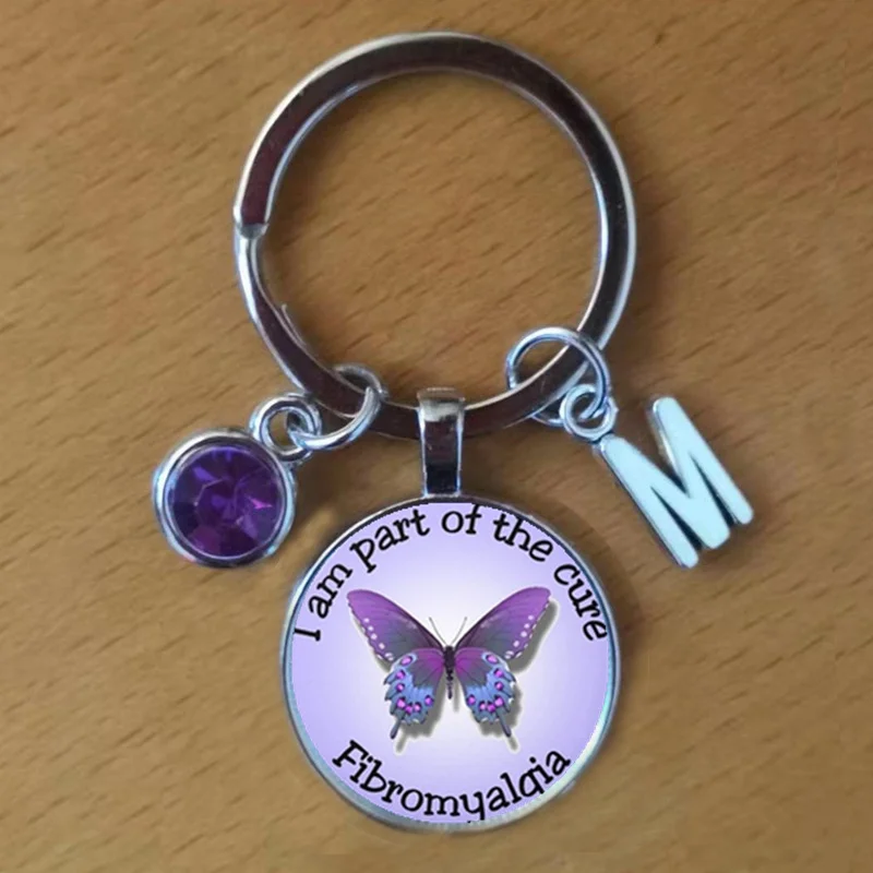 

Fibromyalgia Awareness Keychain,Gift for Fibromyalgia Keyring Key Chain,Initial Birthstone personalized custom