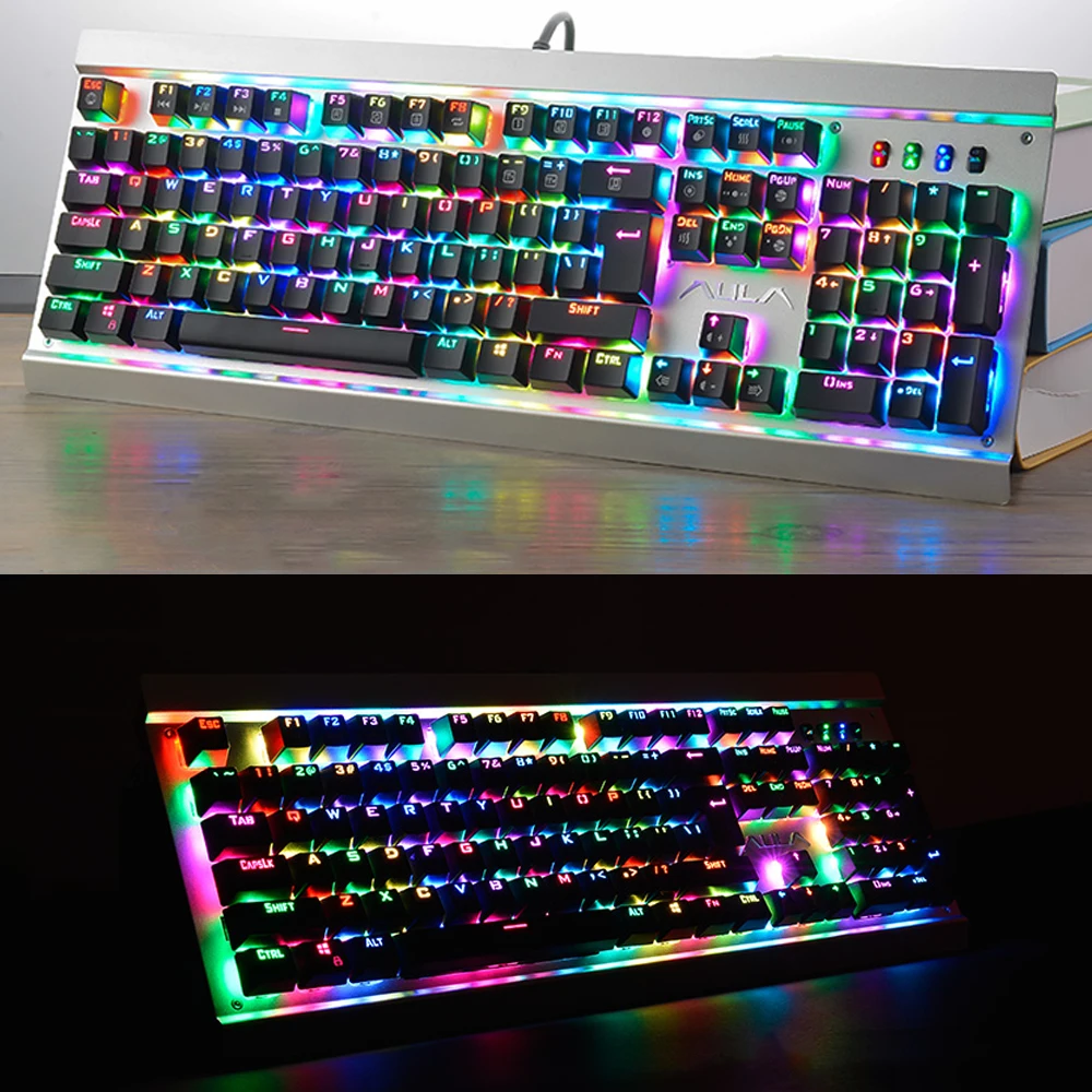 Механическая игровая клавиатура синий переключатель RGB подсветка Проводная 104 клавиш Механическая игровая клавиатура для планшетных настольных ПК Игр