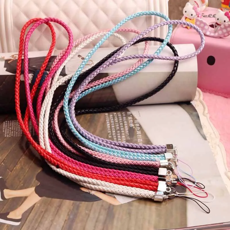 

Long woven leather rope camera hanging neck lanyard mobile phone shell lanyard candy color certificate lanyard