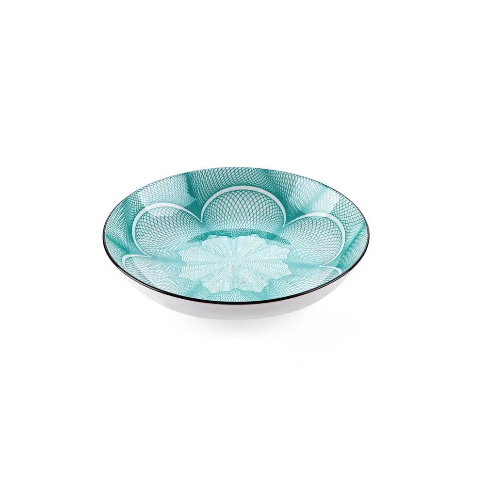 as pic show Japanese-style Zephyr Ceramic Plate Round Underglaze Fruit Salad Tray Creative Tableware Party Event Serving Plate 3 Colors - Цвет: as pic show