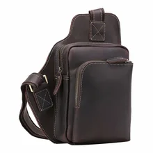 2017 Handmade Crazy Horse 100% Genuine Leather Shoulder Pack Cross body Bag Clutch Mini with Headphone Bag For Men 3178