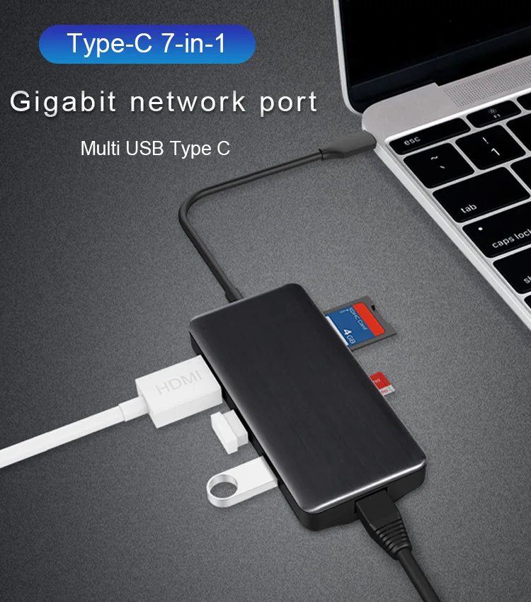 WOWCASE 7 портов USB C концентратор 3,0 USB мульти HDMI адаптер док-станция для Macbook Pro Air Компьютерные аксессуары TF SD ридер порт PD зарядка