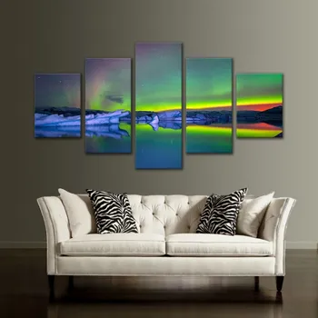

5 Panel Pictures for Wall beautiful Aurora Borealis Canvas wall Art Print Painting Poster with Frame Modern Home Decor картина