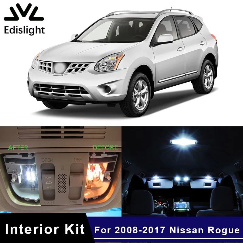 

Edislight 8Pcs White Ice Blue LED Lamp Car Bulbs Interior Package Kit For 2008-2017 Nissan Rogue Map Dome Trunk Plate Light