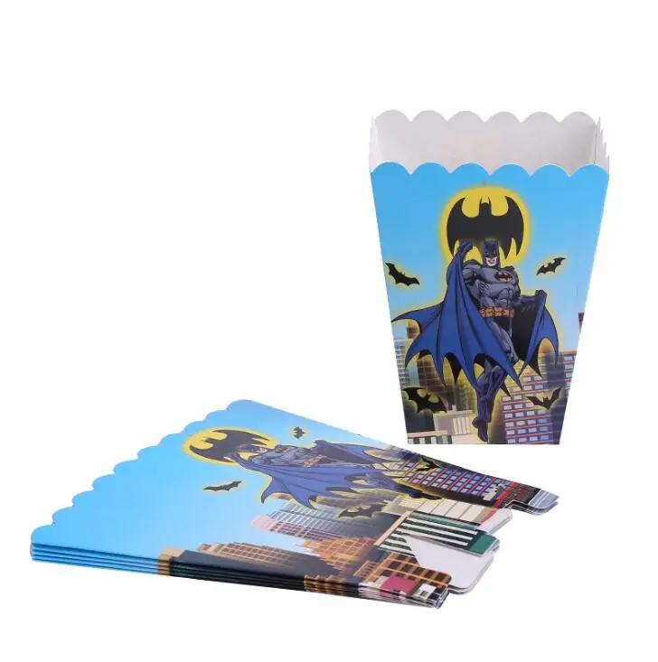

6pcs/pack Cartoon Batman theme party supplies Popcorn Boxes candy box baby shower kids boy Birthday Party Decor supplies